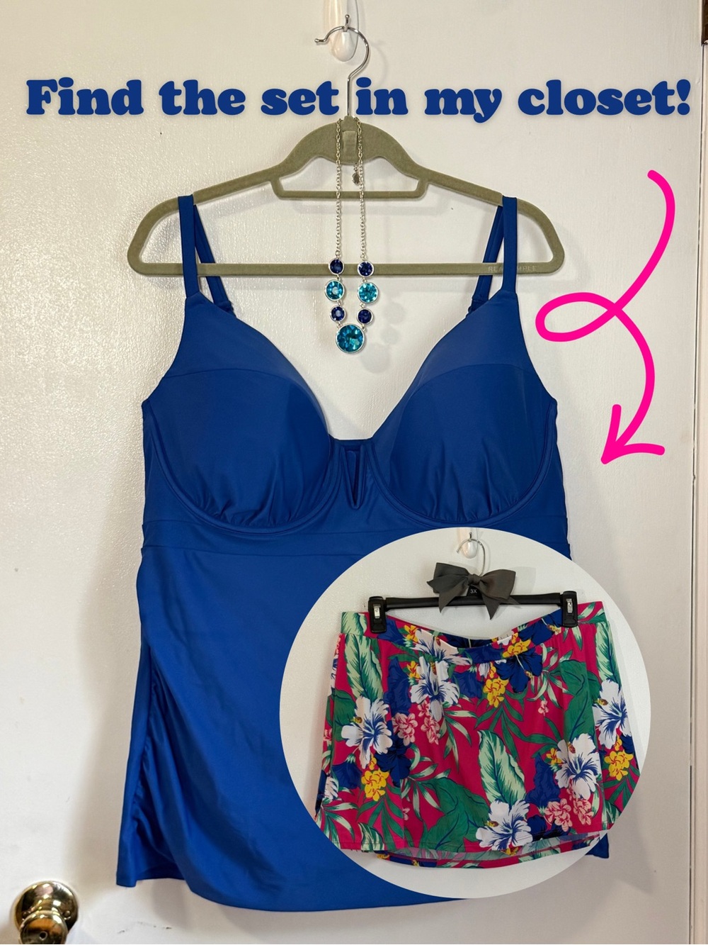 Swim by Cacique Tankini 44DDD Cobalt Blue Underwire Bra Sized Plus Size